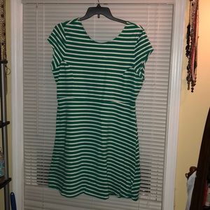 Green and white stripe dress